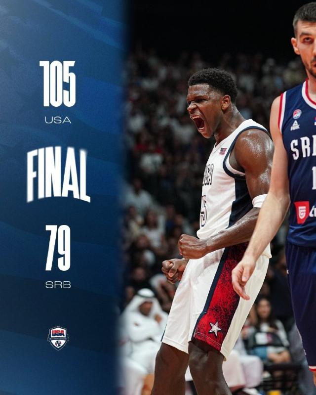 美国男篮两节击溃塞尔维亚 进攻凶猛+锁死约基奇